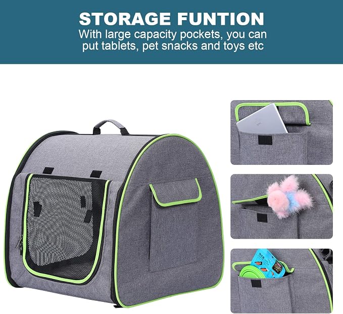 Petsfit Portable Dog Crate, Arch Design Escape Proof Collapsible Soft Sided Dog Crate Dog Kennel (Snowflake Gray with Fluorescent Green, 35.4" Lx29.1 Wx29.9 H)