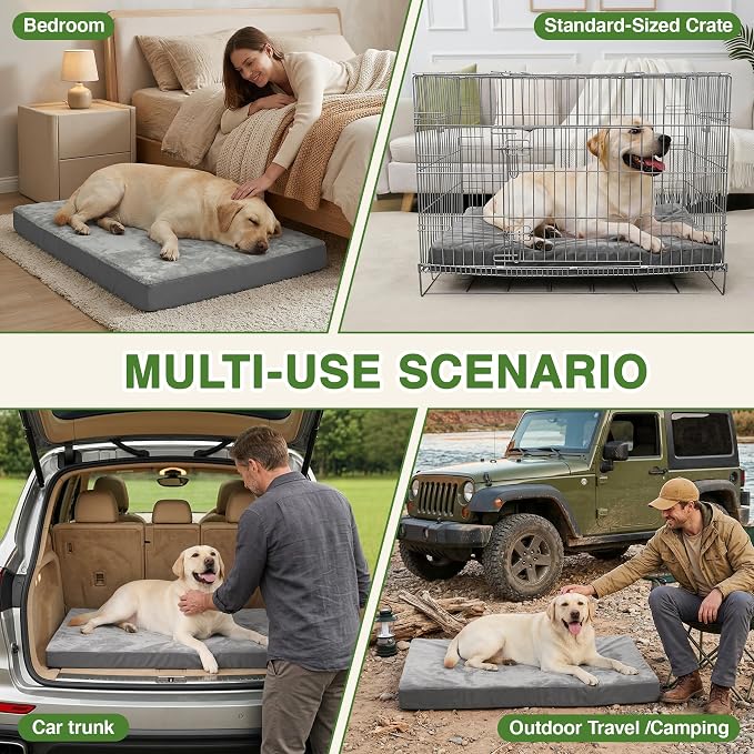 Waterproof XL Dog Beds Large Sized Dog, Outdoor Washable Foam Crate Pad 42" | Extra Large Orthopedic Pet Bed, Durable Removable Cover, Reversible Faux Leather & Flannel, Anti-Sli Kennel Pad 41"x27" Gray