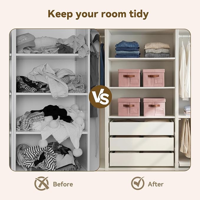 GRANNY SAYS Storage Bins with Lids, Decorative Storage Boxes with Lids | Storage Box with Dust Cover, Handles & Lable, Collapsible, Ideal for Closet Clothes Blanket Toys, Medium, Pink&Brown, 3-Pack