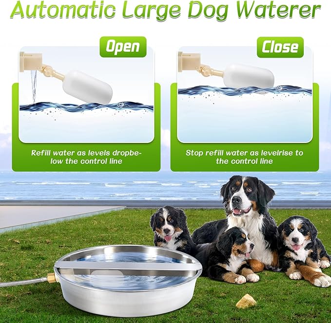 Automatic Water Dispenser for Dogs, Dog Water Bowl Dispenser Large Breed Dog Water Fountain with Float Valve Stainless Steel for Large Dogs Cats Chicken Livestock