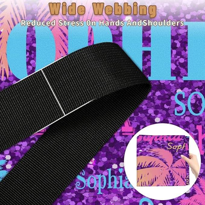Personalized Name Large Storage Basket with Lid, Bright Purple Sequins Glittering Yellow Blue Palm Trees Storage Bins Quilt Clothes Organizer for Bedroom, Bathroom, Nursery, Shelves, Closets