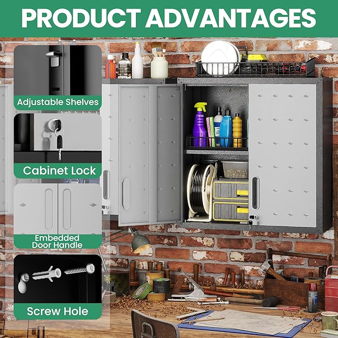 12-Piece Heavy Duty Steel Garage Cabinet System | All-in-One Modular Garage Cabinet Set for Ultimate Workshop Organization | Easy Assembly Garage Storage Cabinets & Tool Bench
