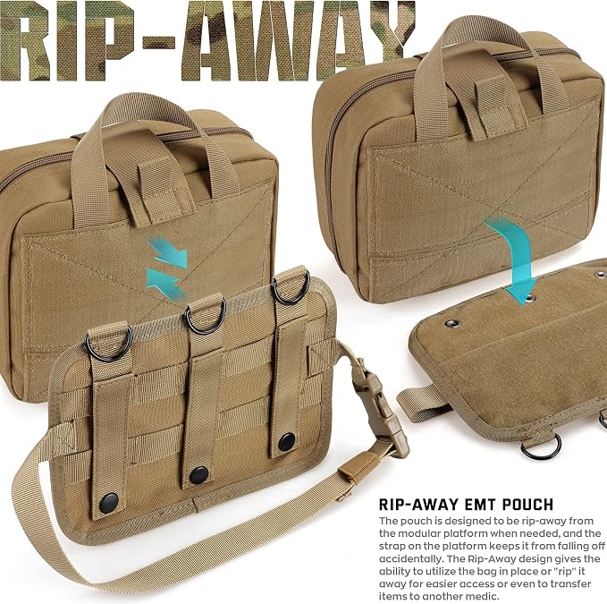 LIVANS Medical Bag, First Aid Bag Empty for Emergency & Trauma Kits | Molle Quick Release Design, Headrest Mount, Includes Flag and Cross Patch,Versatile for Tactical, Camping, Hiking and Travel