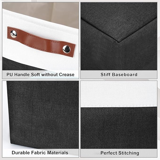 Bagnizer Collapsible Fabric Storage Cubes 11x11 Cube Storage Bins, 4 Pack Closet Baskets Box with Handles for Organizing, Shelf, Toys, Clothes, Home, Office, Nursery (Black&White)
