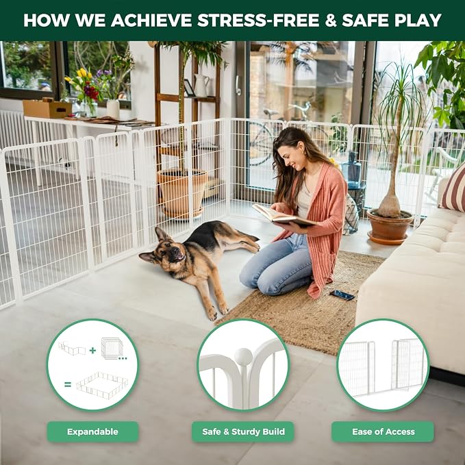 FXW Homeplus Indoor Dog Playpen, 45" H, 6 Panels, for Large Dogs | Stress-free play, Heavy-duty, Semi-open design, Easy setup, Threshold-free gate, Expandable, Patented
