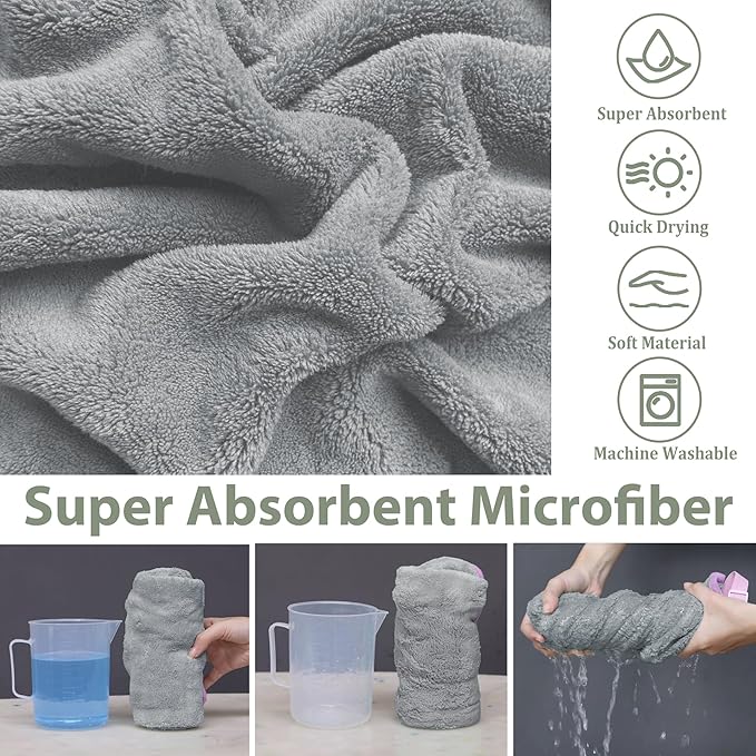 Dog Bathrobe Super Absorbent Towel Robe - Microfiber Bath Towels Fast Drying Coat for Dogs, Cute Dogs Clothes Adjustable Collar & Belly Strap Warm Keeping Hooded Dog Towel (Grey, XX-Large)