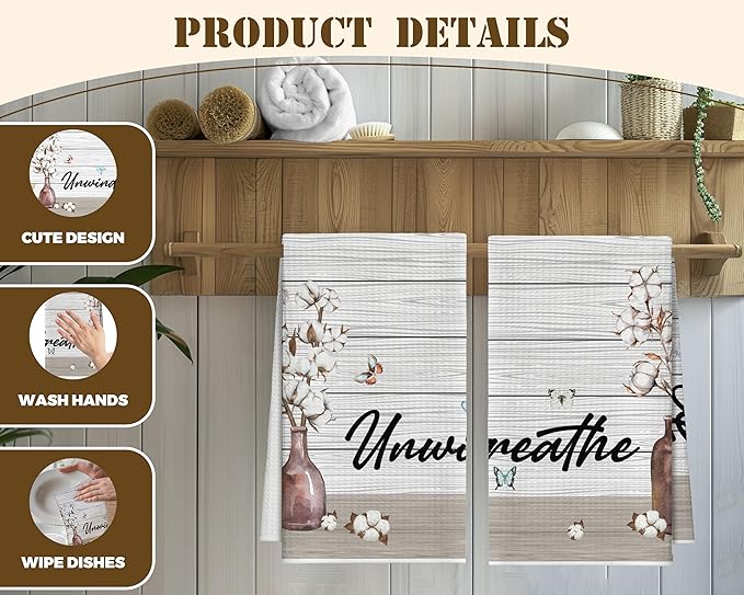 Kitchen Towels Set Of 2, Flower Vase Butterfly Dish Towel For Kitchen, Farm Vintage Bathroom Decorative Hand Towels, Farmhouse Fast Drying Tea Towel, Housewarming Xmas Gifts For Women Mom -B40