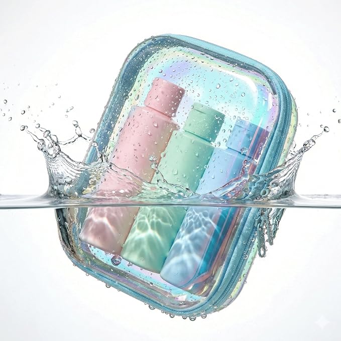 Clear Hard Shell Organizer Cases, 2 Pack | Iridescent PET shell with water-resistant, scratch-resistant surface for travel, toiletries, electronics and daily essentials