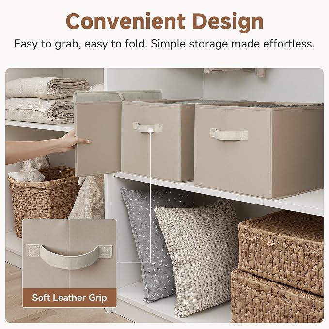 StorageWorks Storage Baskets for Shelves, Light Brown, Extra Large, 3-Pack | Closet Storage Bins, Closet Organization and Storage Bins, Fabric Organizer Baskets for Clothes