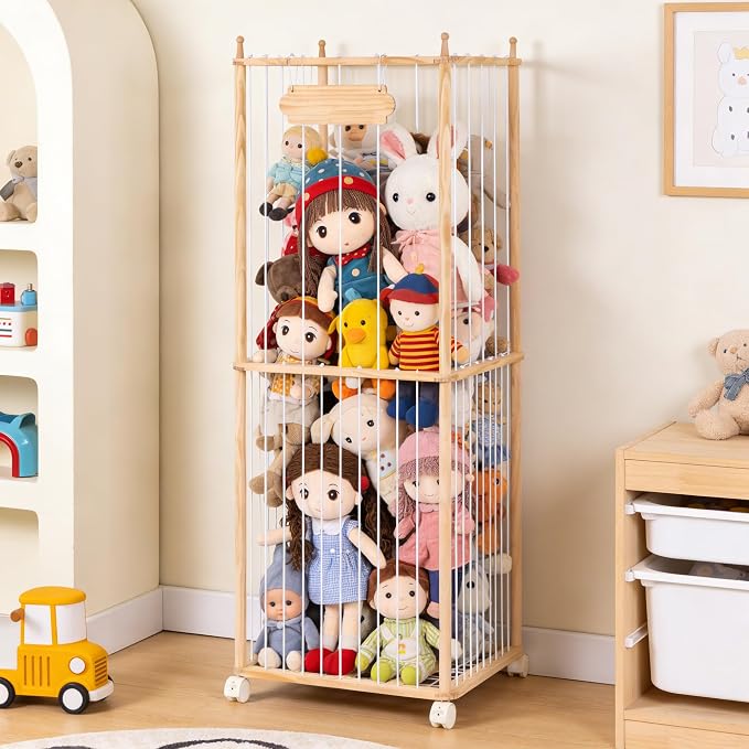 Large Stuffed Animal Storage with Wheels for Kids' Playroom | 59.4"H Giant Stuffed Animal Organizer for Toddler Bedroom and Nursery - Stuffed Animal Zoo Holder for Boys and Girls