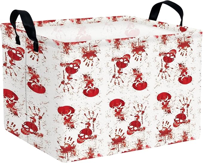 Halloween Basket Gift Terror Ghost Parties Decor Kid Trick or Treat Basket for Boys and Girls Rectangular Storage Bin Box (Blood Fingerprint)