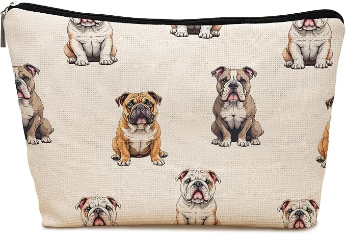 English Bulldog Dog Makeup Bag, English Bulldog Lovers Gifts Cosmetic Bag for Women, Dog Mom Lovers Owner Gifts for Women Christmas, Pet Lover Gift Zipper Travel Makeup Pouch for Purse