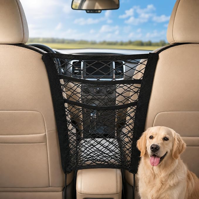 Car Net Pocket Organizer for BMW XM Label Red 2024-2026 | Rear Seat Partition Net,Back Seat Dog Barrier, Trunk Mesh Storage Bag with 3-Layer Hooks, Auto Cargo Holder