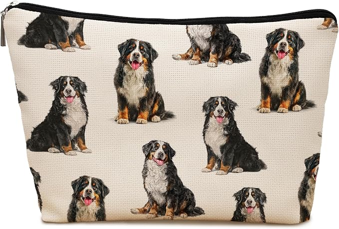 Bernese Mountain Dog Makeup Bag, Bernese Mountain Lovers Gifts Cosmetic Bag for Women, Dog Mom Lovers Owner Gifts for Women Christmas, Pet Lover Gift Zipper Travel Makeup Pouch for Purse
