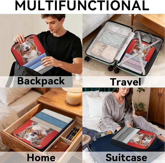 Funny Dog 6 Set Compression Packing Cubes Dog Pattern Expandable Packing Organizer for Travel Accessories Luggage Suitcase Bag