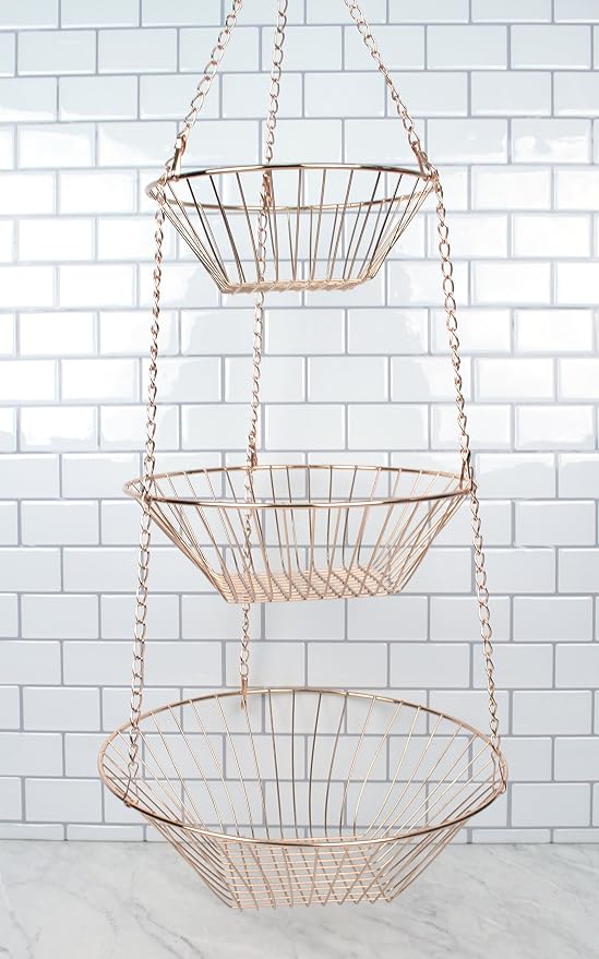 RSVP International Hanging Storage Collection 3-Tier Baskets, Copper Wire