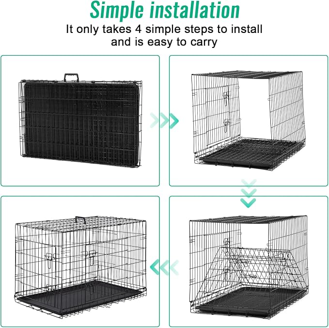 FDW Dog Crate for Large Dogs 42 Inch Folding Metal WirePet Cage Double Door W/Divider Panel Indoor Outdoor Kennel Leak-Proof Plastic Tray,Black | Heavy Duty, Portable Wire Kennel with Double Door, Divider & Leak-Proof Tray | For Training, Home, Travel ...