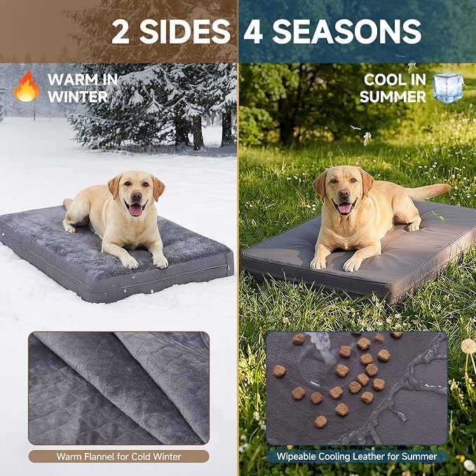 XL Waterproof Dog Bed for Crate, Washable Reversible Kennel Pads, 41x27 | Kennel Pet Bed for Medium Large Dogs with Removable Cover, Waterproof, Wipeable, Anti-Slip, Outdoor, Dark Grey