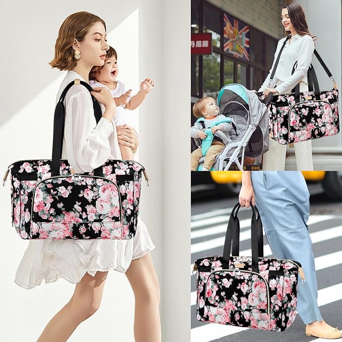 Diaper Bag Tote for Baby 7PCS, Large Mommy Bag with Portable Changing Pad | Multifunctional Hospital Bags for Labor and Delivery with Pacifier Case and Organizer Pouches,Travel Baby Bag for Boy Girl
