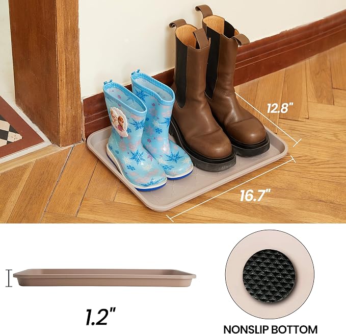 Boot Tray for Entryway Indoor, Heavy Duty Shoe Mat Tray 2 Packs, 16.7"x12.8" Waterproof Mat with Raised Edge, Outdoor Multi-Purpose for Boots, Shoes, Garden, Pets