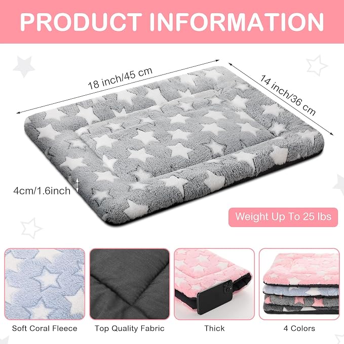 4 Pcs Dog Crate Pads Soft Warm,18 x 14 x 1.6 Inch,Star,Colorful | Ultra Soft Warm Washable Anti-slip Kennel Bed Mat for Pets,Reversible Replaceable,for Small Medium Large Dogs and Cats