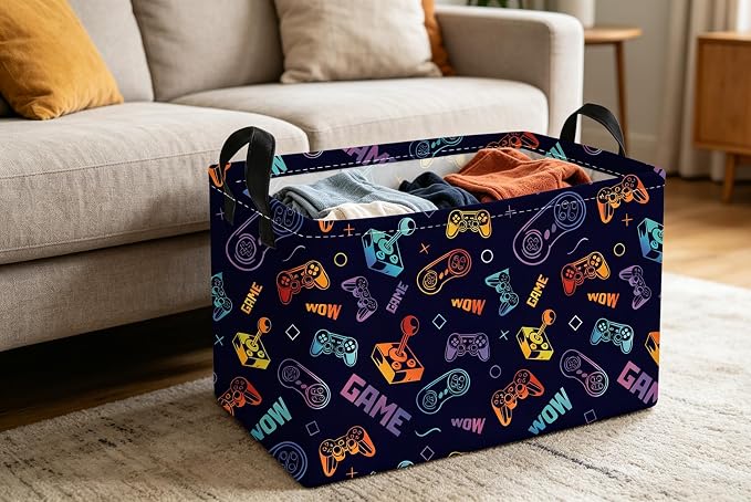 Essme Rectangular Game Basket,Kids Storage Bins Organizer with Handles for Boys Room Decor, Gift Basket,Shelf Basket.(Color Game)