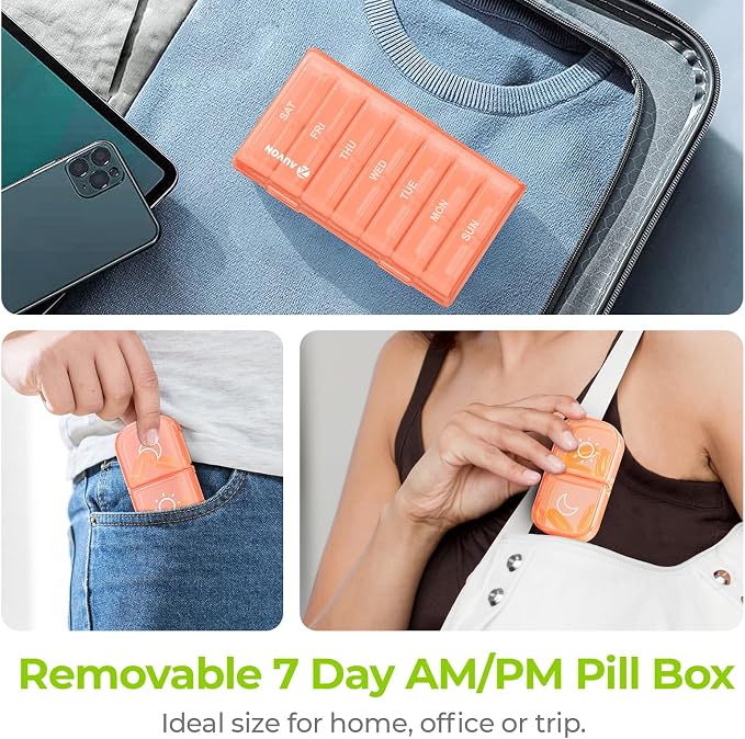 AUVON Weekly Pill Organizer 2 Times a Day, One-Sided Opening, Easy to Use | AM PM Pill Case, XL Pill Box 7 Day, Travel Medication Organizer for Medication, Vitamins, Fish Oils, Supplements, Peach Pink