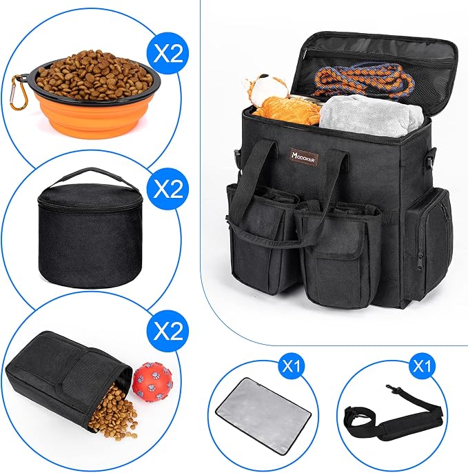 Dog Travel Bag, Airline Approved Pet Carrier for Cats and Dogs | Dog travel accessories set with feeding supplies, bowls, mat, and strap. Ideal for weekend trips.