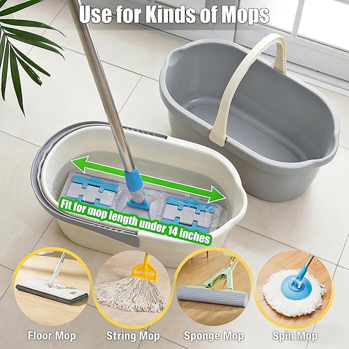 Compact Mop Bucket with Handle, Rectangular Cleaning Bucket and Caddy for Cleaning Supplies, 10L, Grey