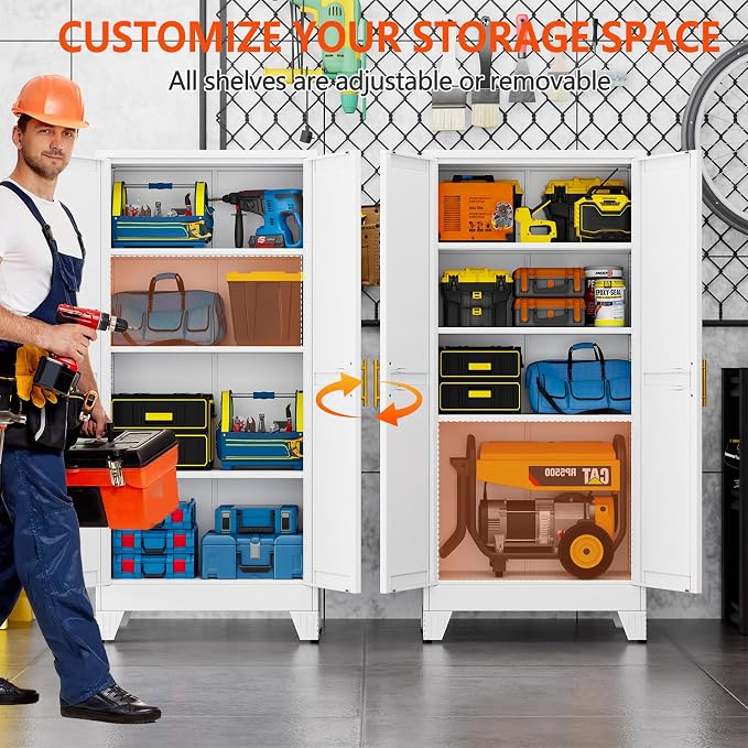 GAIOUS 61''Tall Metal Garage Storage Cabinet,File Cabinet with Door and Adjustable Shelves, Outdoor Steel Tool Cabinet for Home,Office,Warehouse,Garage,White