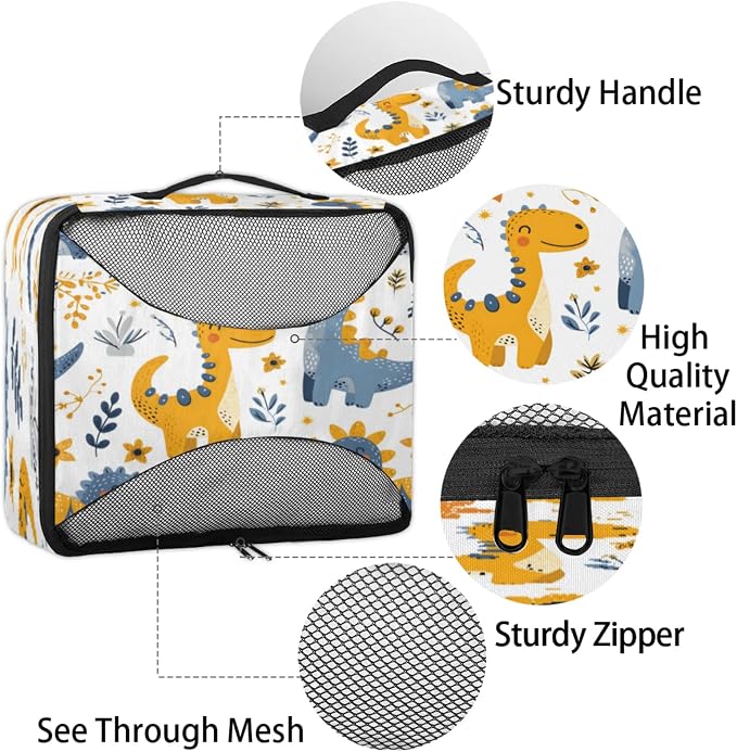Packing Cubes for Travel, Cute Dinosaur Travel Luggage Packing Organizers for Women Men, Large Custom Toiletries Bag for Clothes Shoes, Funny Dinosaur Animal