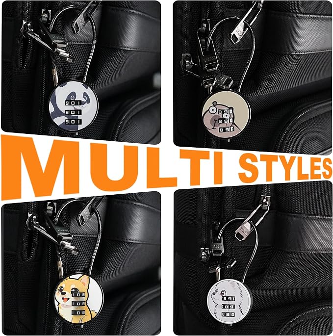 Small Combination Lock for Luggage, Gym Locker, Backpack Bag Zipper, Mini Combo Lock with Code, 5.12 Inch Steel Cable Padlock for Travel Suitcase (4-Mult, Gentle)
