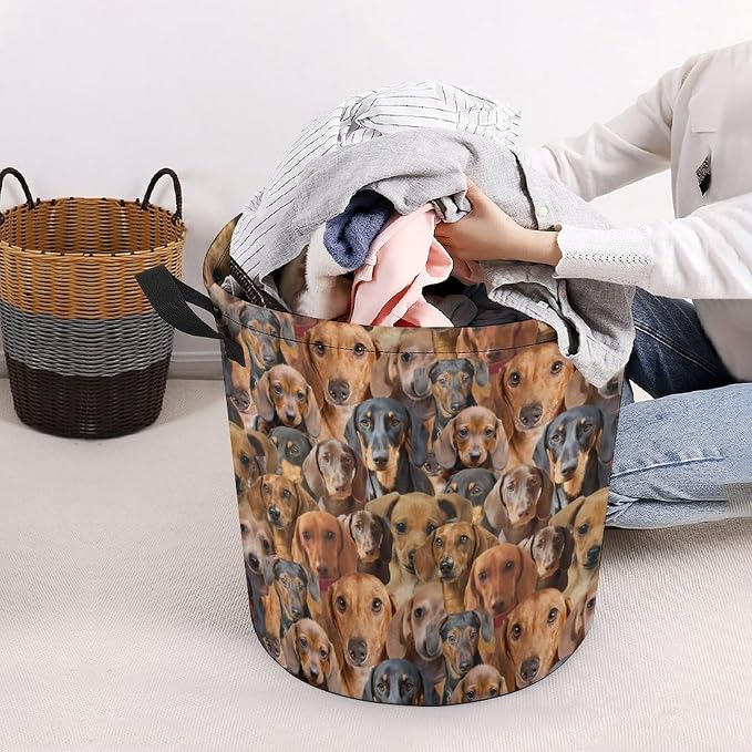 Dauchson Dog Lover Gifts, Dauchson Dog Print Laundry Basket Large Laundry Hamper, Waterproof Dirty Clothes Hamper, Funny Dauchson Dog Laundry Baskets with Handles for Bedroom Bathroom