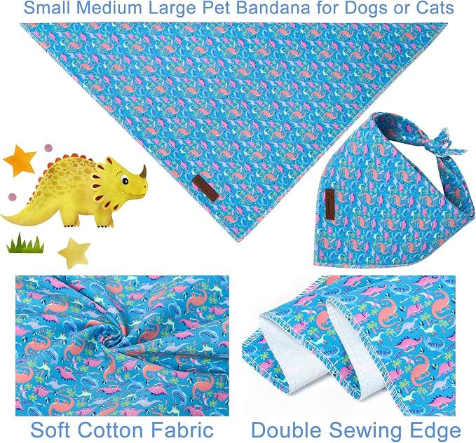 Dinosaur Dog Bandana, Summer Dinosaur Puppy Bandana for Small Medium Dog, Cotton Dino Pet Triangle Bid Scarf Kerchief for Girl Boy Dogs or Cats