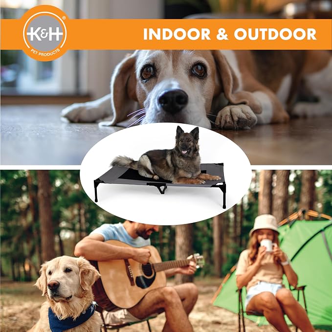 K&H Outdoor Elevated Dog Bed, Cooling Raised Dog Bed, Charcoal, XL 50x32in | Pet Cot for Large & Extra Large Pets, Breathable Mesh Center Hammock Design, Indoor/Outdoor Washable Cover, 50x32in