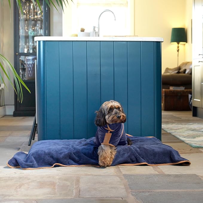 Lucky Pooch® Dog Robe - Luxurious Dog Bathrobe - Ultra Absorbent Dries Your Dogs in Minutes! Double-Layer, Super Soft Towel and Bath Robe All in One (XXS, French Navy)