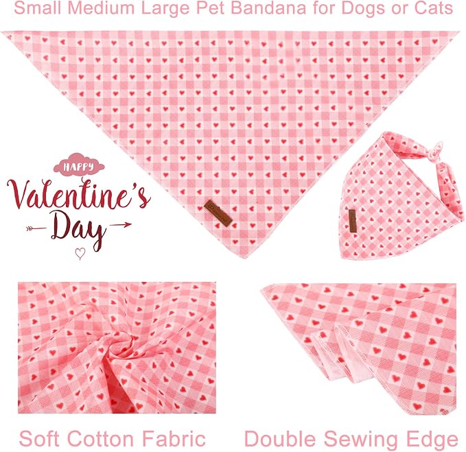 Valentine’s Dog Bandana, Valentine Triangle Bid Scarf for Girl Boy Small Medium Dogs or Cats, Adorable Puppy Wedding & Valentine’s Bandana, Cute Soft Cotton Pet Kerchief