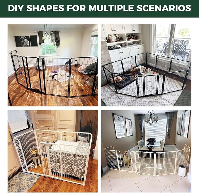FXW Homeplus Indoor Dog Playpen, 24" H, 8 Panels, for Puppies & Small Dogs | Stress-free play, Heavy-duty, Semi-open design, Easy setup, Threshold-free gate, Expandable, Patented