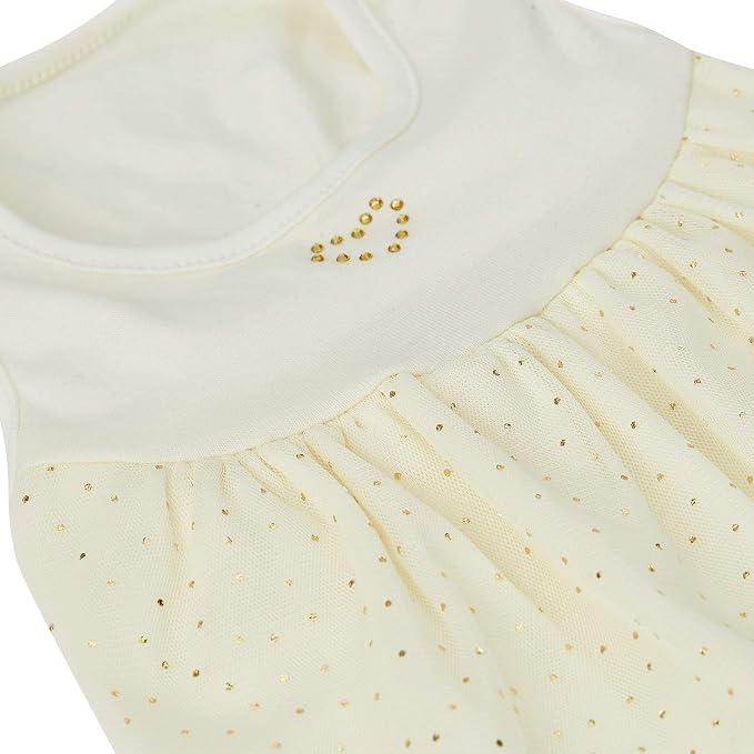 Blueberry Pet My Little Princess Cotton Blend Dog Tulle Dress in Sweet Vanilla with Heart, Back Length 14", Pack of 1 Clothes for Dogs