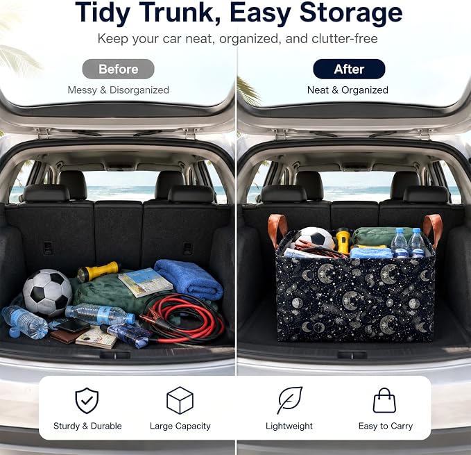 Daisy Car Trunk Organizer 20L Collapsible Auto Storage Basket with Handles | Waterproof Soft Storage Chest,Shopping Grocery Bags Rectangle Fabric Bins Storage Box for Car SUV,Daisy Gifts for Women