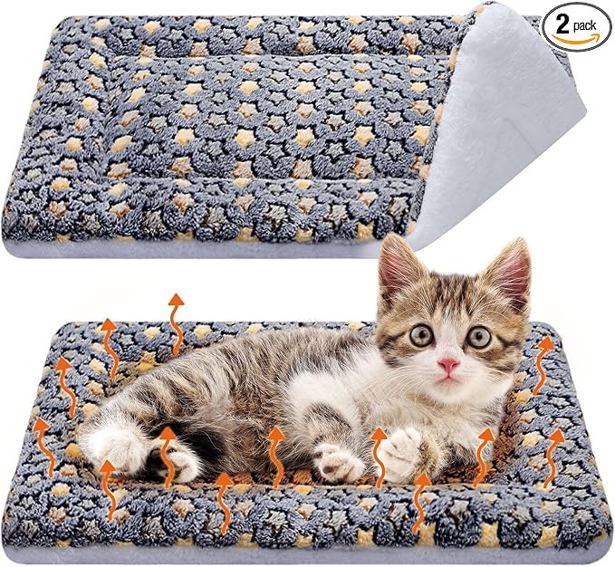2 Pack Self Warming Cat Mat Self Heating Pad Bed Reversible Machine Washable Reflects Body Heat Warm Thermal Pet Pad Crate Blanket for Feral and Indoor Cat (Dark Grey,21" X 14",Star)