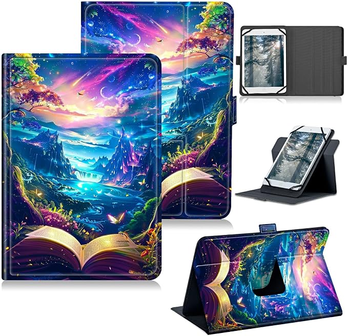 Universal Tablet Case for T-Mobile Revvl Tab 2 10.1" 2025/Revvl Tab 5G 10.36" 2023, 360 Degree Rotating Kickstand Protective Stand PU Leather Shell Cover for 9"-10.5", Book Mountains