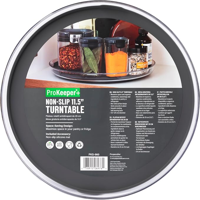 Progressive ProKeeper+ Pantry & Refrigerator Storage Containers – Modular Bins and Organizers (Low-Wall Turntable, 11.5"L x 11.5"W x 1.4"H)