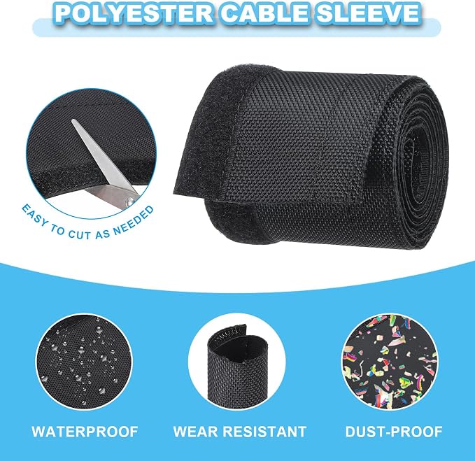 PATIKIL Cable Sleeve with Hook and Loop Fastener, 6.6 Ft x 4.72" Wire Manager Cord Protector Trolling Motor Cable Sleeve Dog Cat Cord Wrap Protector for Computer Wire