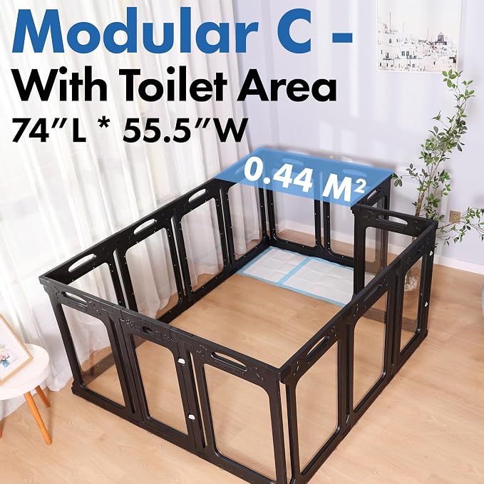 Clear Acrylic Indoor Dog Playpen, 24" H, 14 Panels, Black | Open View, Modern Home Fit, No Climbing Bars, Tool-Free Setup, For Puppies & Small Dogs