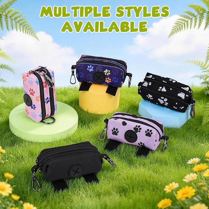 Dog Poop Bag Holder for Leashes 2 Zipper Pockets Black 1 Pack