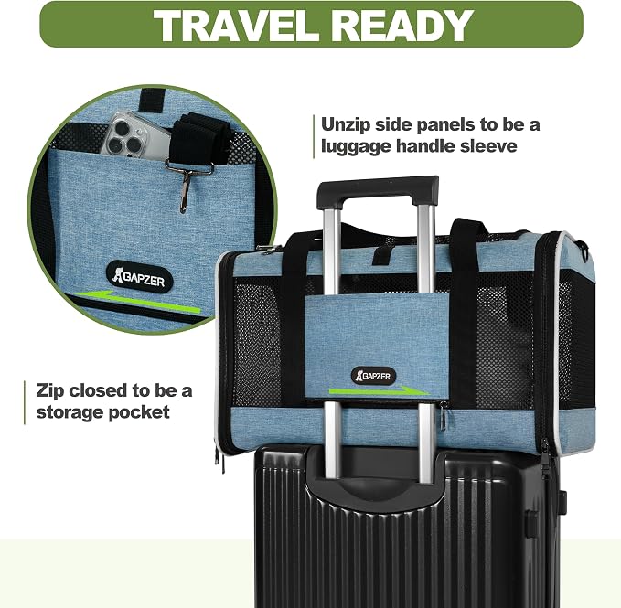 GAPZER Cat Carrier 18 x 11 x 11 Top Loading Soft Pet Travel Bag Over 15lbs | Portable Small Dog Puppy Car Travel Crate 10 lbs, Chihuahua Kennel Carry Case, Kitty Cloth Cage Medium Cat Under 25 lbs Blue