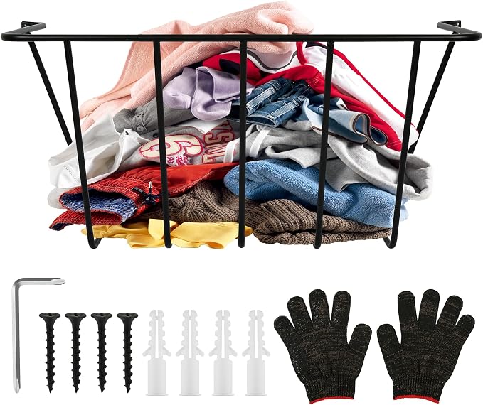 Extra-Large Black Metal Wall Mount Rack for Blankets & Towels | Sturdy black metal wall mount rack, 29.5"x21.7"x13.8", holds a lot. Space-saving. Rust-proof, waterproof, safe rounded edges.