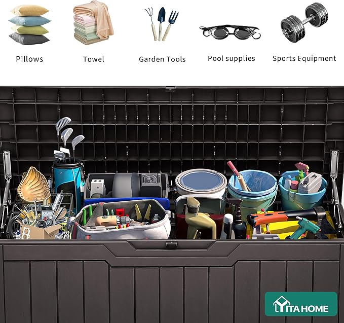 YITAHOME 80 Gallon Resin Deck Box | Weather Resistant Outdoor Storage Box, Lockable Indoor Outdoor Storage for Supplies and Essentials, Dark Brown