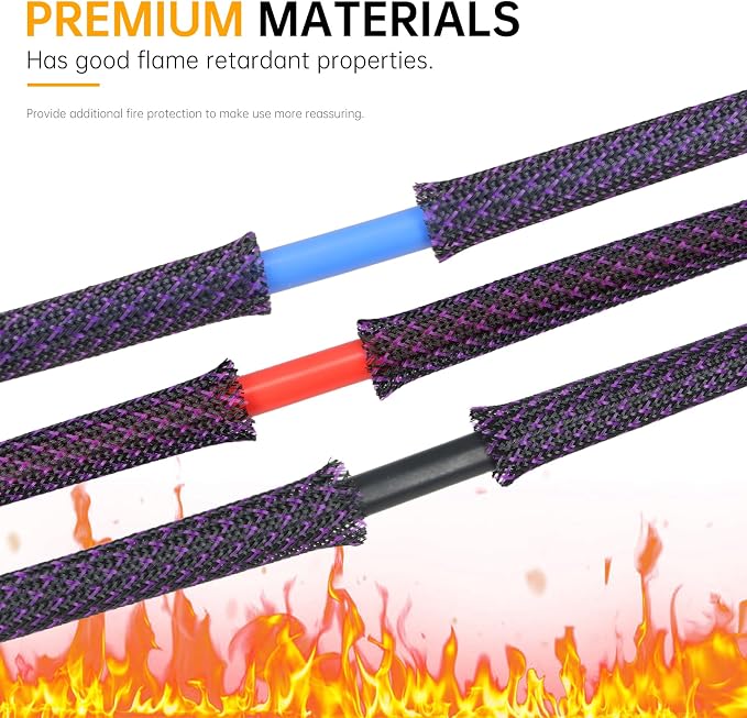 Braided Cable Sleeve, 33ft Expandable Wire Loom for Automotive Wiring Harness & PC Case, Pet-Proof Chew Resistant Cord Protector, Flexible Cable Management (Purple Black, 10mm (3/8"))